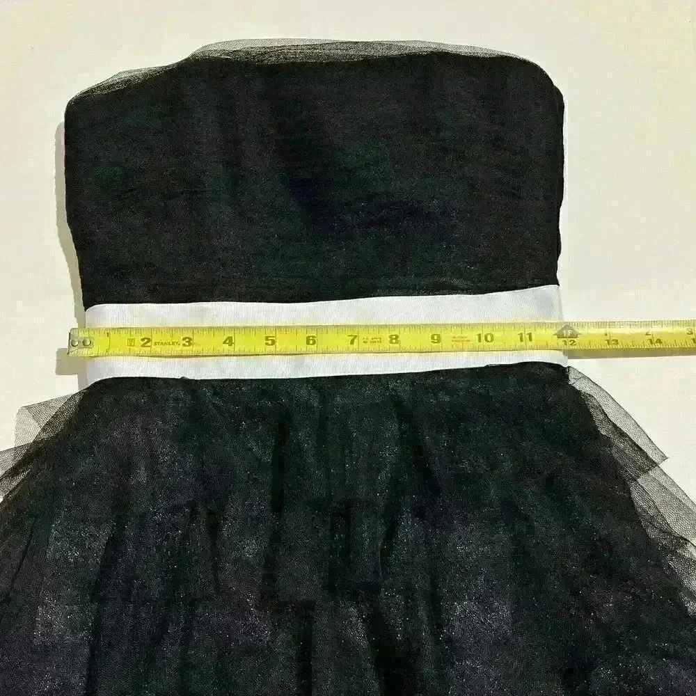 Vintage Betsey Johnson Black Strapless Corset Dress Tulle Ruffle Mesh Bow Size 0 - Picture 9 of 15